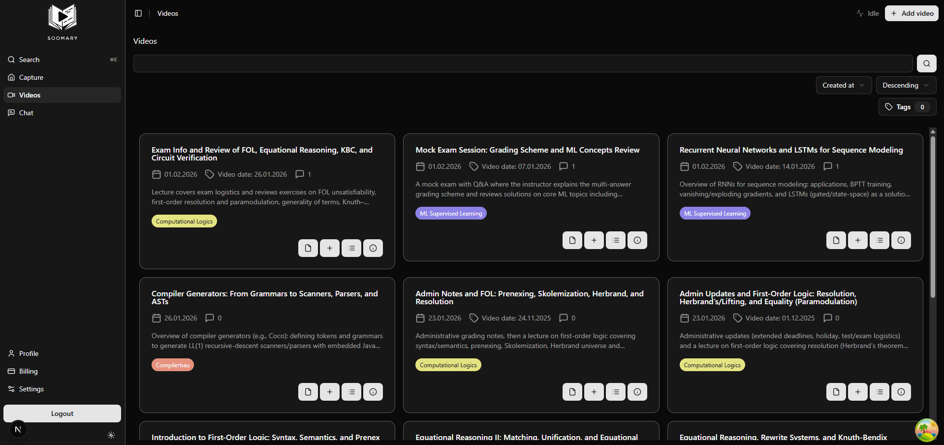 Soomary Dashboard - KI-Zusammenfassungen automatisch generieren